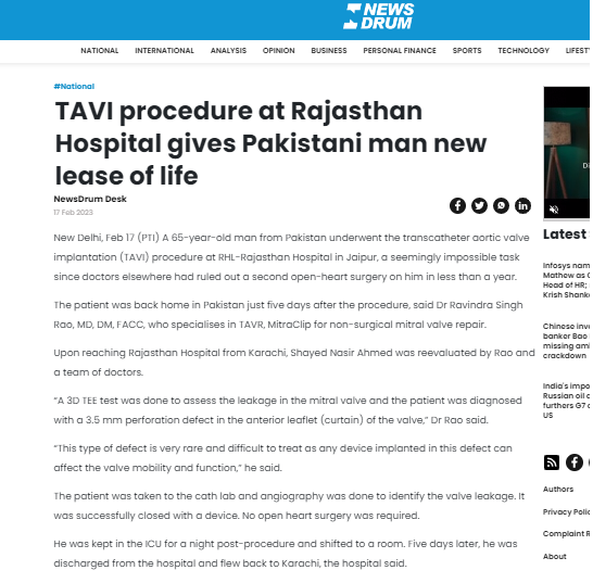 TAVI Procedure at RHL gives Pakistani man new lease of life